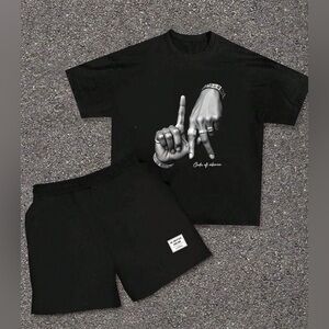 SHEIN Teen Boys Black Graphic T-Shirt & Shorts Set Size 15Y